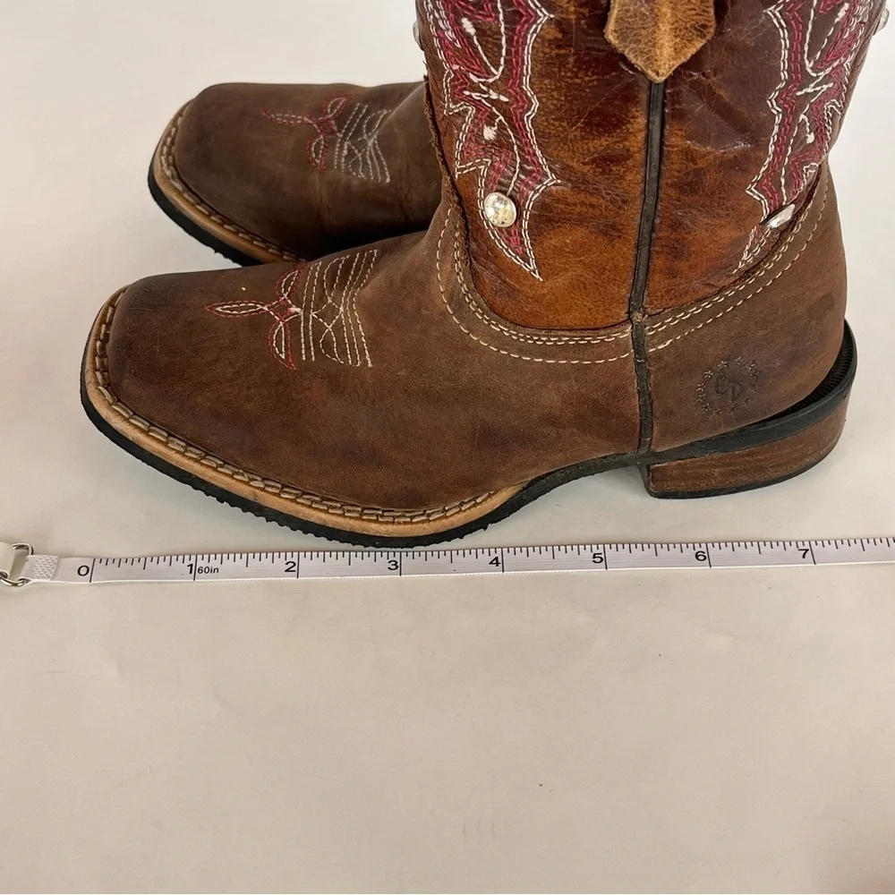 Western Leather Cowboy Boots Rhinestones Rodeo Cowgirl Girls Size 5 Rustic Look